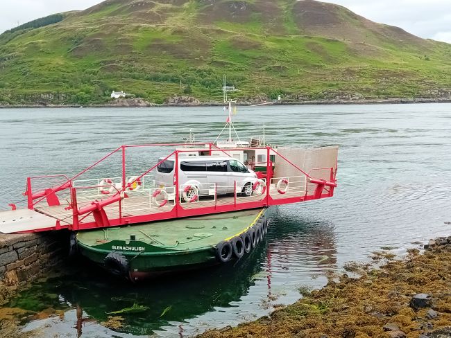 The photo above shows our tour about to embark on the <em>Glenachulish</em> on the ferry crossing from Glenelg across to Kylerhea on the Isle of Skye - see Tour 6.